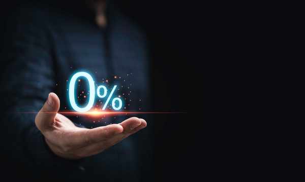 A graphic of a man holding a 0% decal A graphic of a man holding a 0% decal